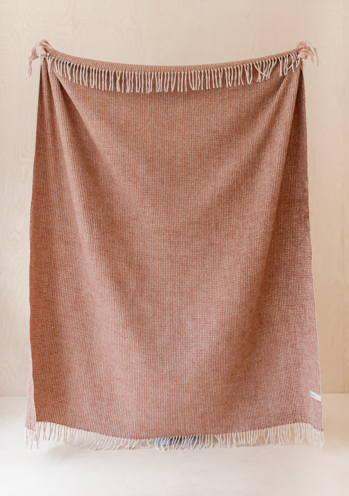 Recycled Wool Blanket in Rust Waffle