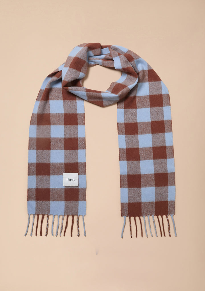 Lambswool Skinny Scarf in Brown & Blue Gingham
