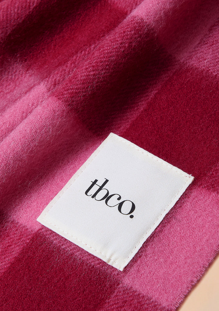 Lambswool Skinny Scarf in Pink & Burgundy Gingham