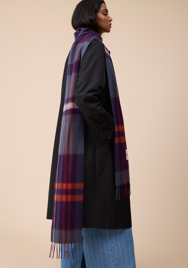 Lambswool Skinny Scarf in Blue Modern Tartan