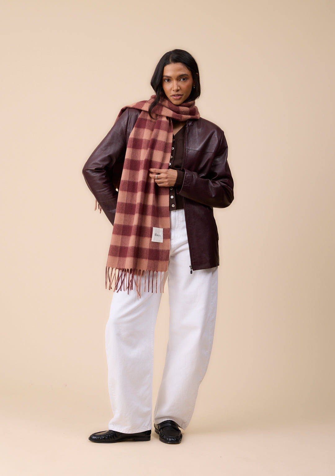 Lambswool Oversized Scarf in Fig Gingham