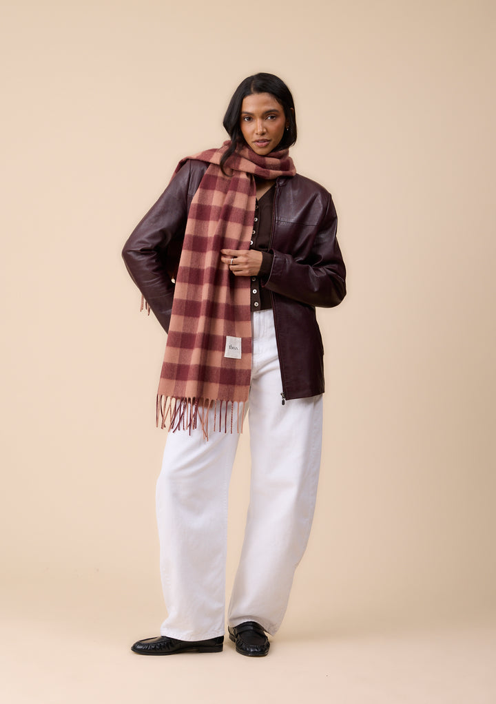 Lambswool Oversized Scarf in Fig Gingham