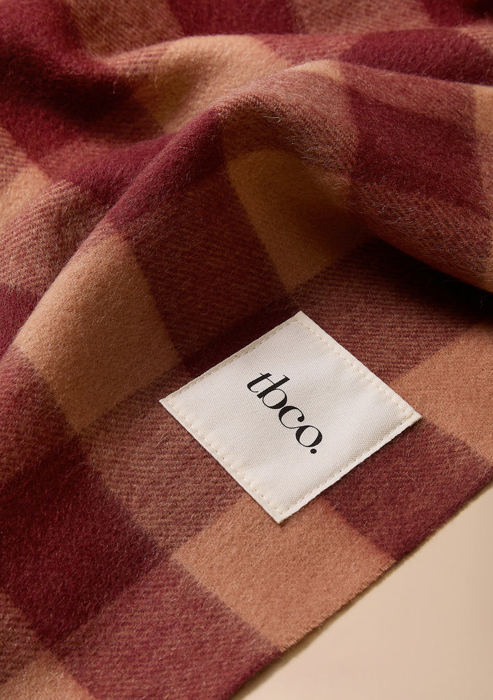 Lambswool Oversized Scarf in Fig Gingham