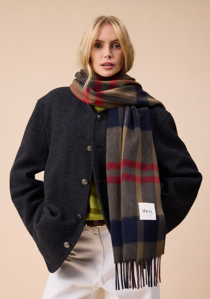 Lambswool Oversized Scarf in Green & Blue Modern Tartan