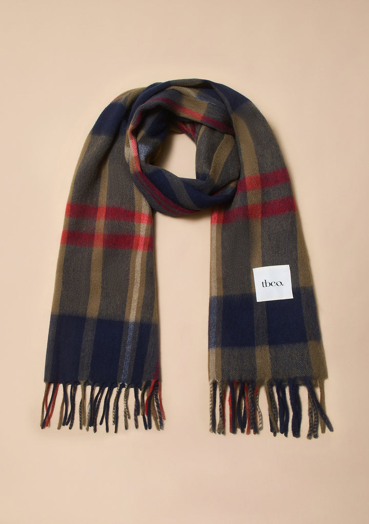 Lambswool Oversized Scarf in Green & Blue Modern Tartan