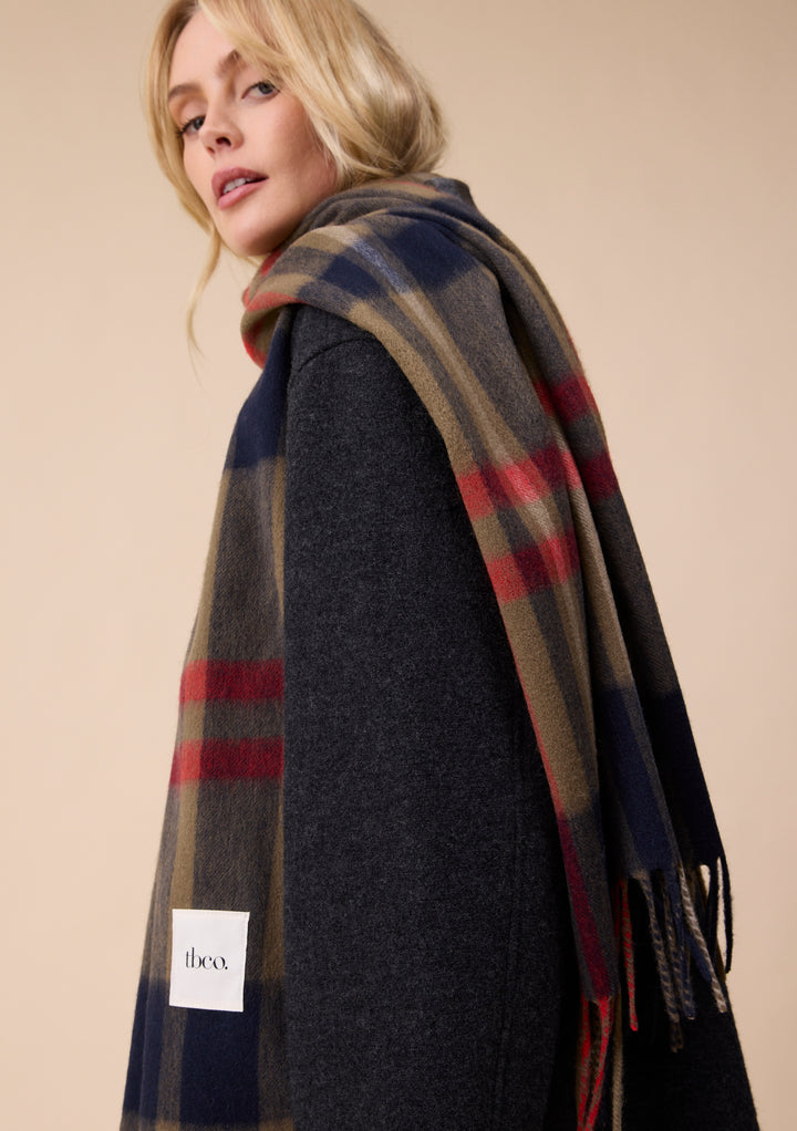 Lambswool Oversized Scarf in Green & Blue Modern Tartan