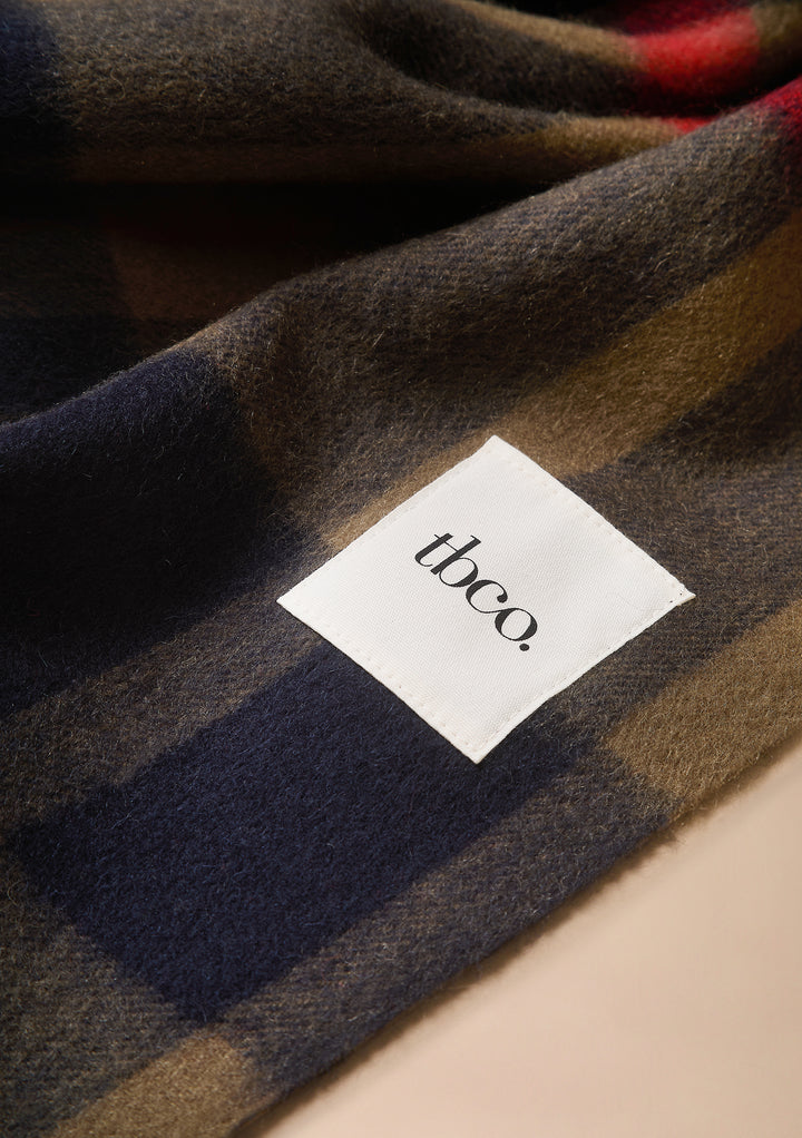 Lambswool Oversized Scarf in Green & Blue Modern Tartan