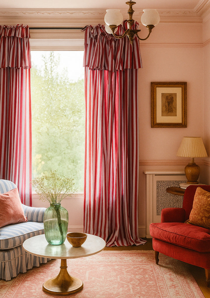 Pair of Cotton Tie-Top Curtains in Lilac Stripe