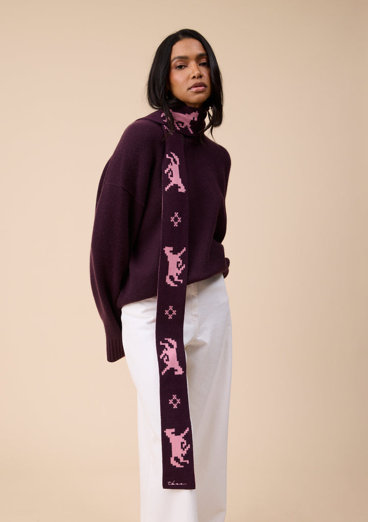 Merino Wool Skinny Scarf in Burgundy Gallop