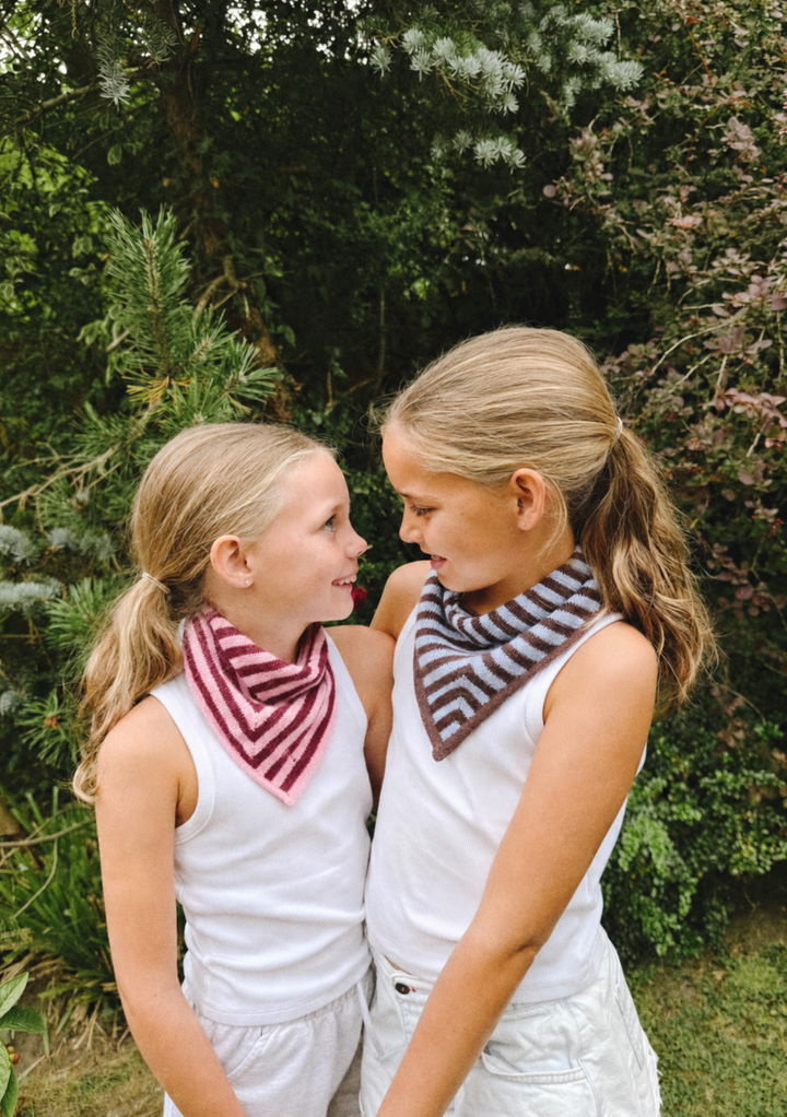 Merino Wool Kids Triangle Scarf in Blue & Brown Stripe