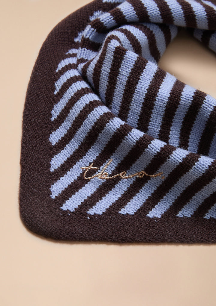 Merino Wool Kids Triangle Scarf in Blue & Brown Stripe