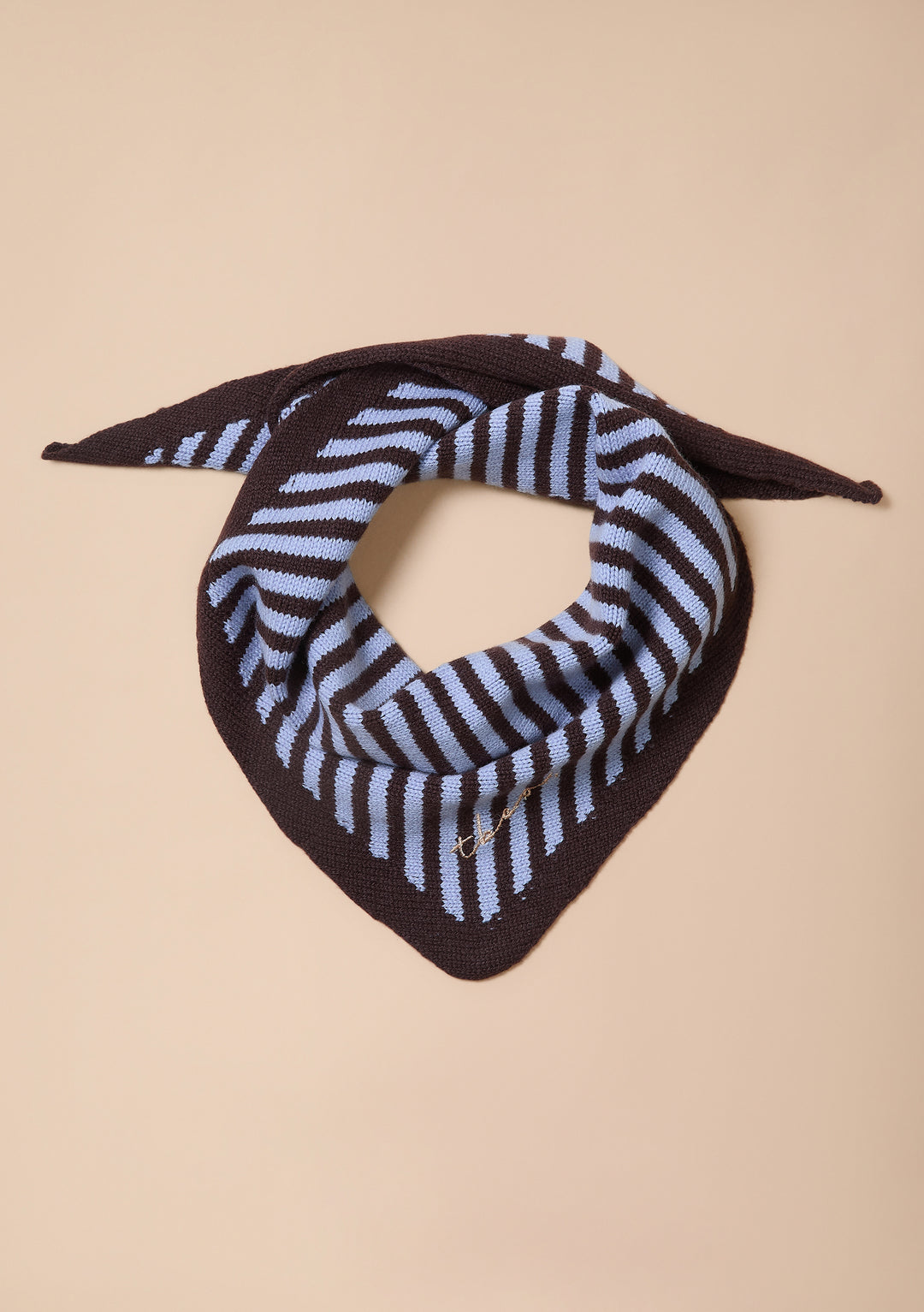 Merino Wool Kids Triangle Scarf in Blue & Brown Stripe