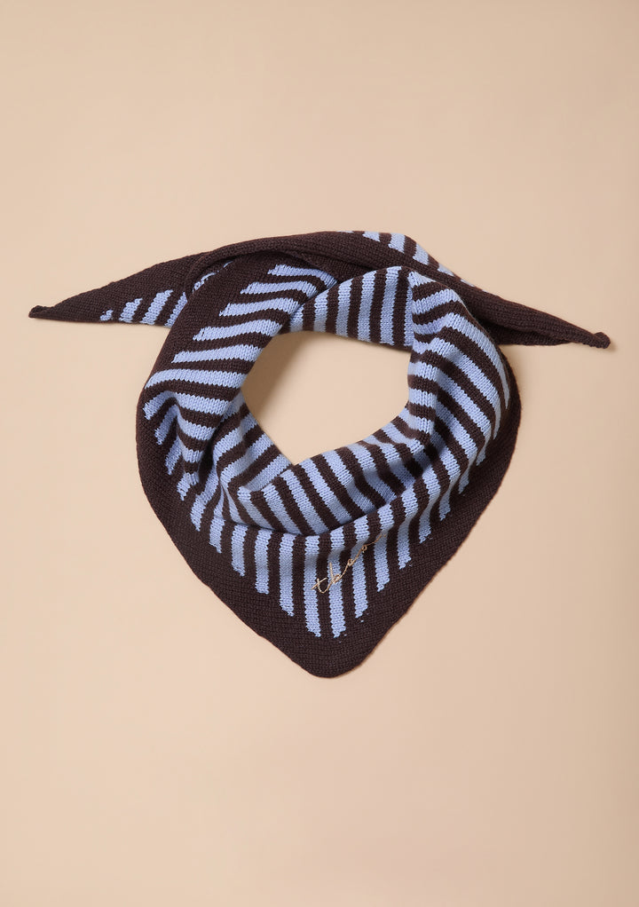 Merino Wool Kids Triangle Scarf in Blue & Brown Stripe