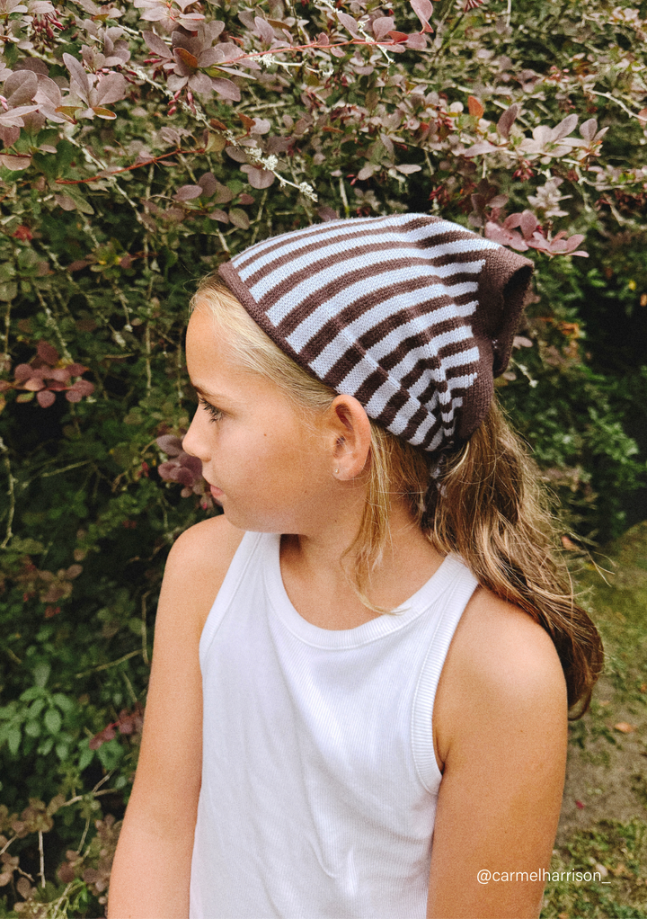 Merino Wool Kids Triangle Scarf in Blue & Brown Stripe