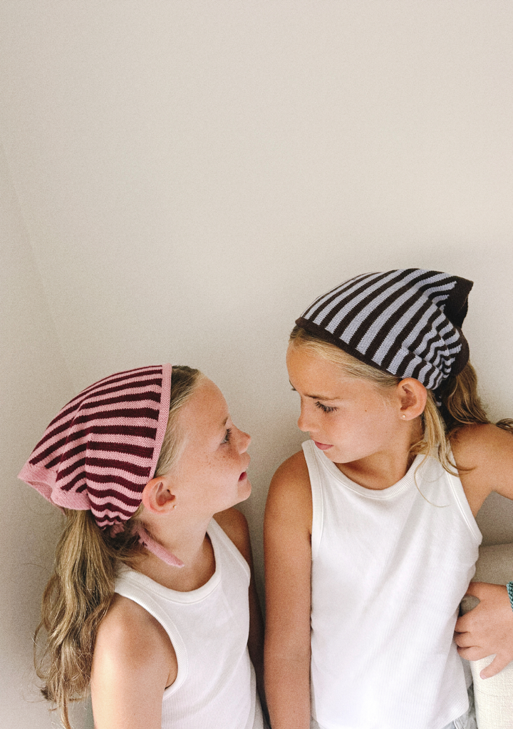 Merino Wool Kids Triangle Scarf in Pink Stripe