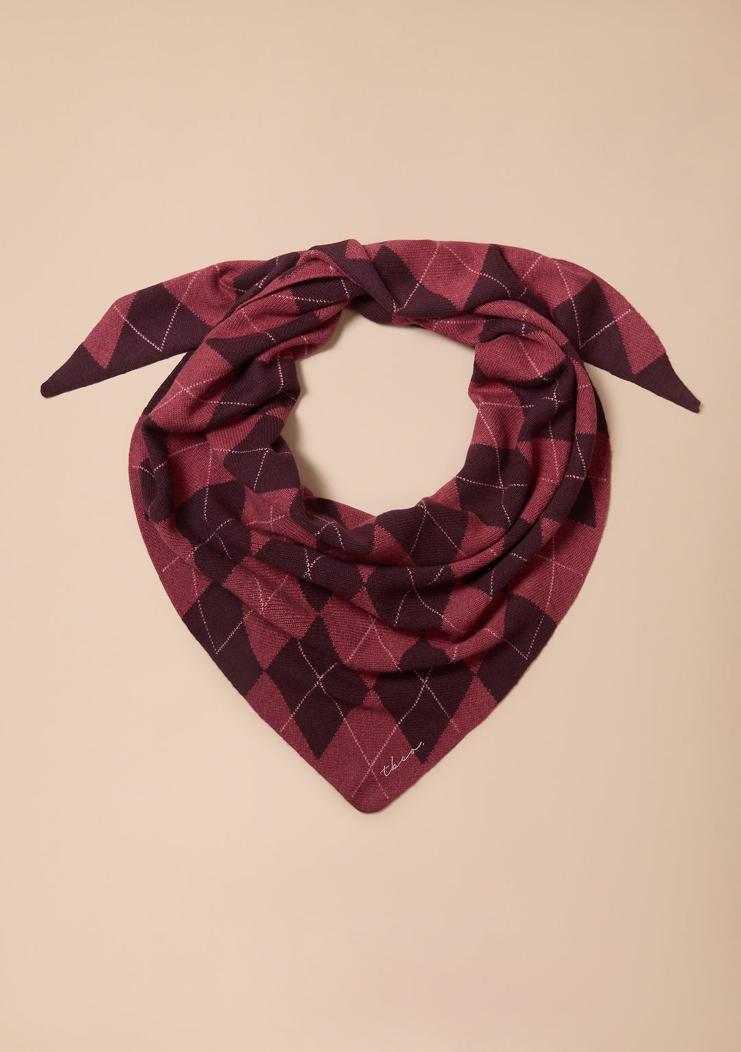 Großer dreieckiger Schal aus Merinowolle mit Argyle-Muster in Beere