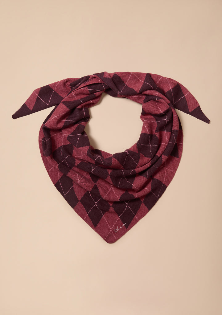 Großer dreieckiger Schal aus Merinowolle mit Argyle-Muster in Beere