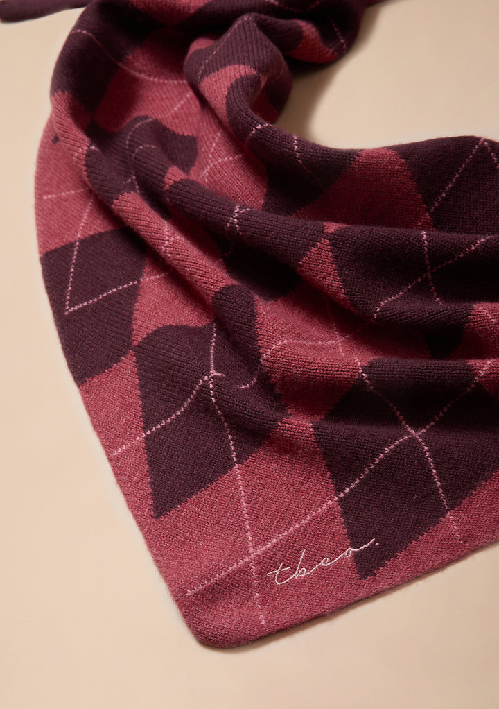 Großer dreieckiger Schal aus Merinowolle mit Argyle-Muster in Beere