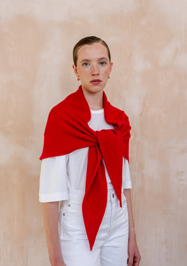 Large Merino Triangle Scarf in Red