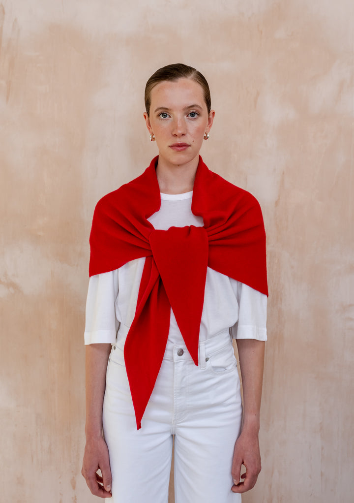 Large Merino Triangle Scarf in Red