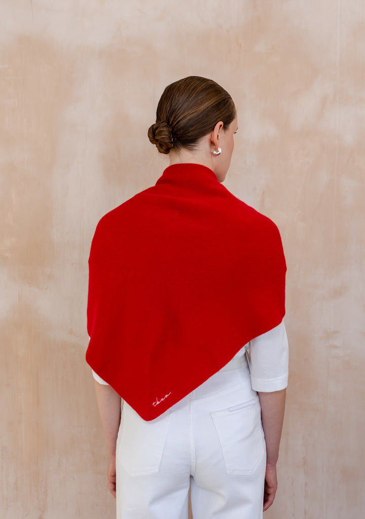 Large Merino Triangle Scarf in Red