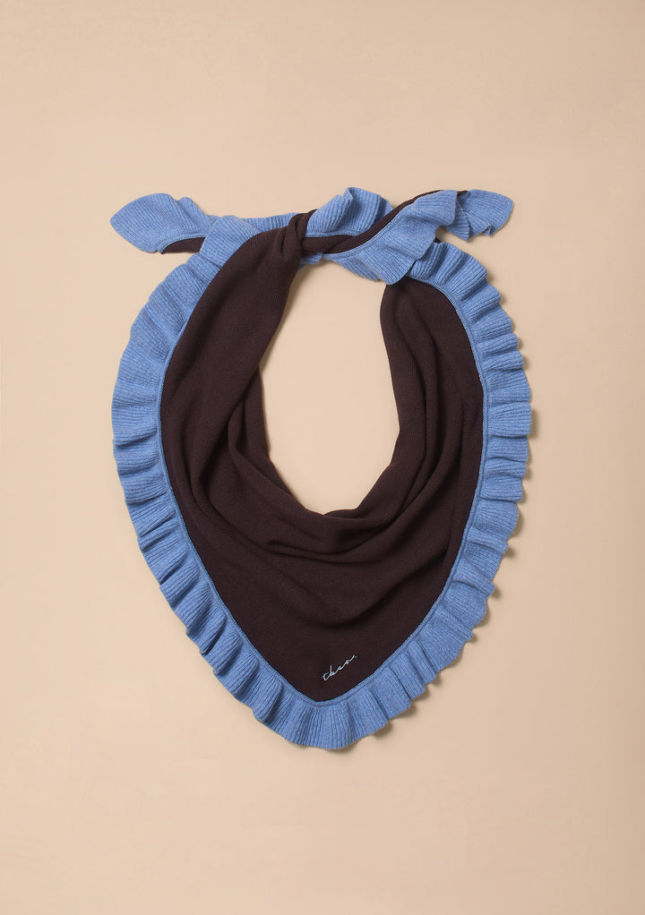 Large Merino Wool Triangle Scarf in Brown Ruffle