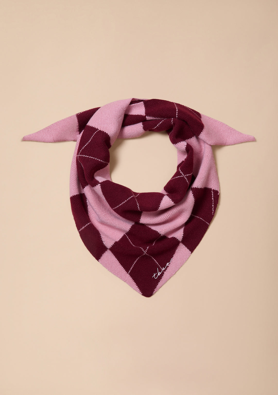 Merino Wool Triangle Scarf in Pink Argyle