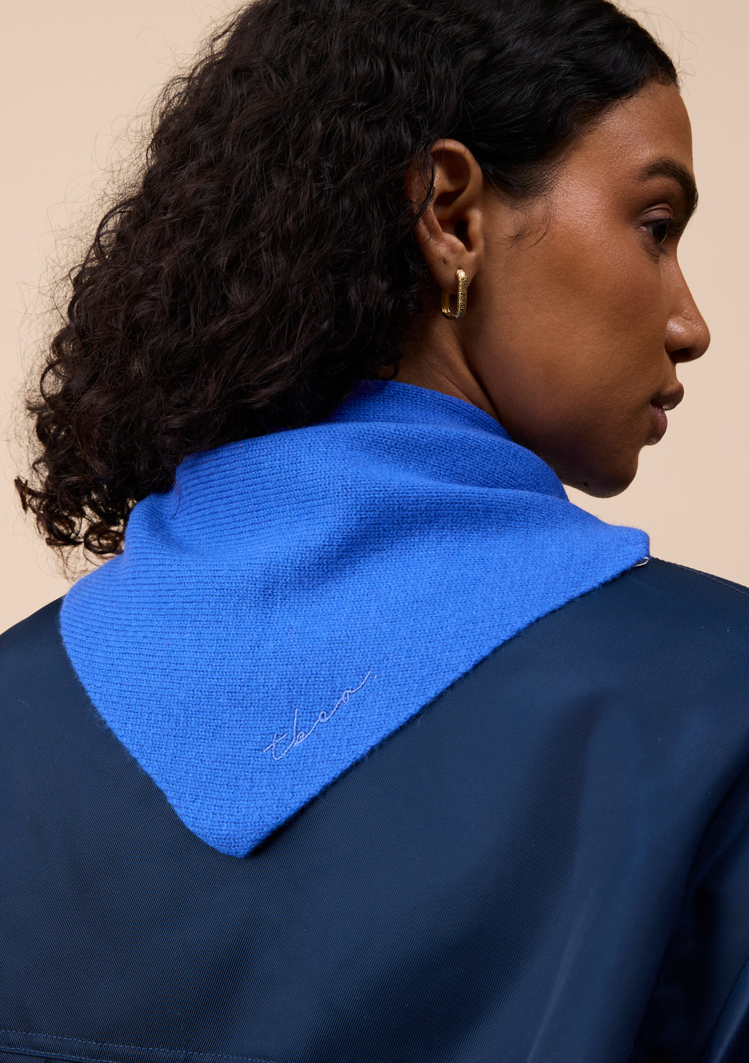 Merino Wool Triangle Scarf in Cobalt Blue