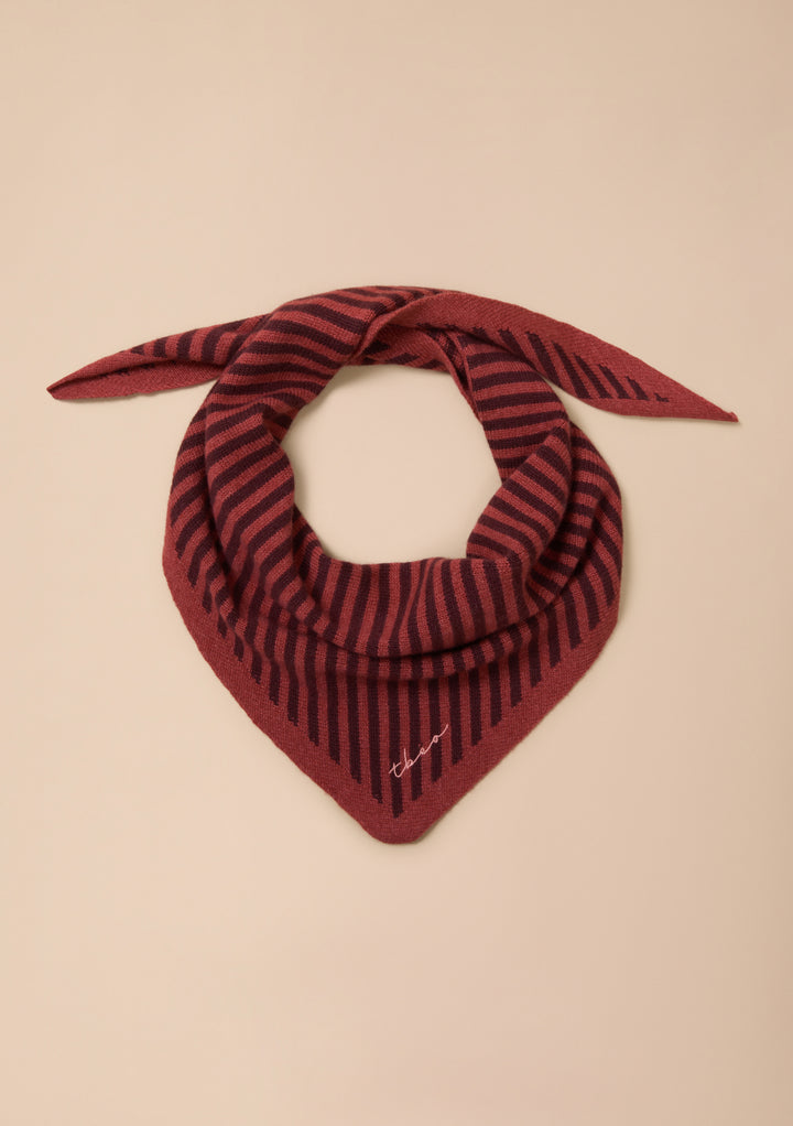 Merino Wool Triangle Scarf in Berry Stripe