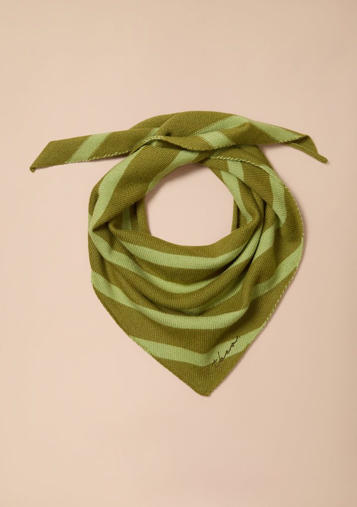 Merino Wool Triangle Scarf in Green Stripe