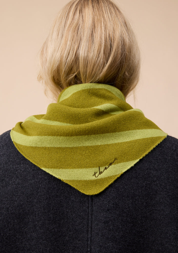 Merino Wool Triangle Scarf in Green Stripe