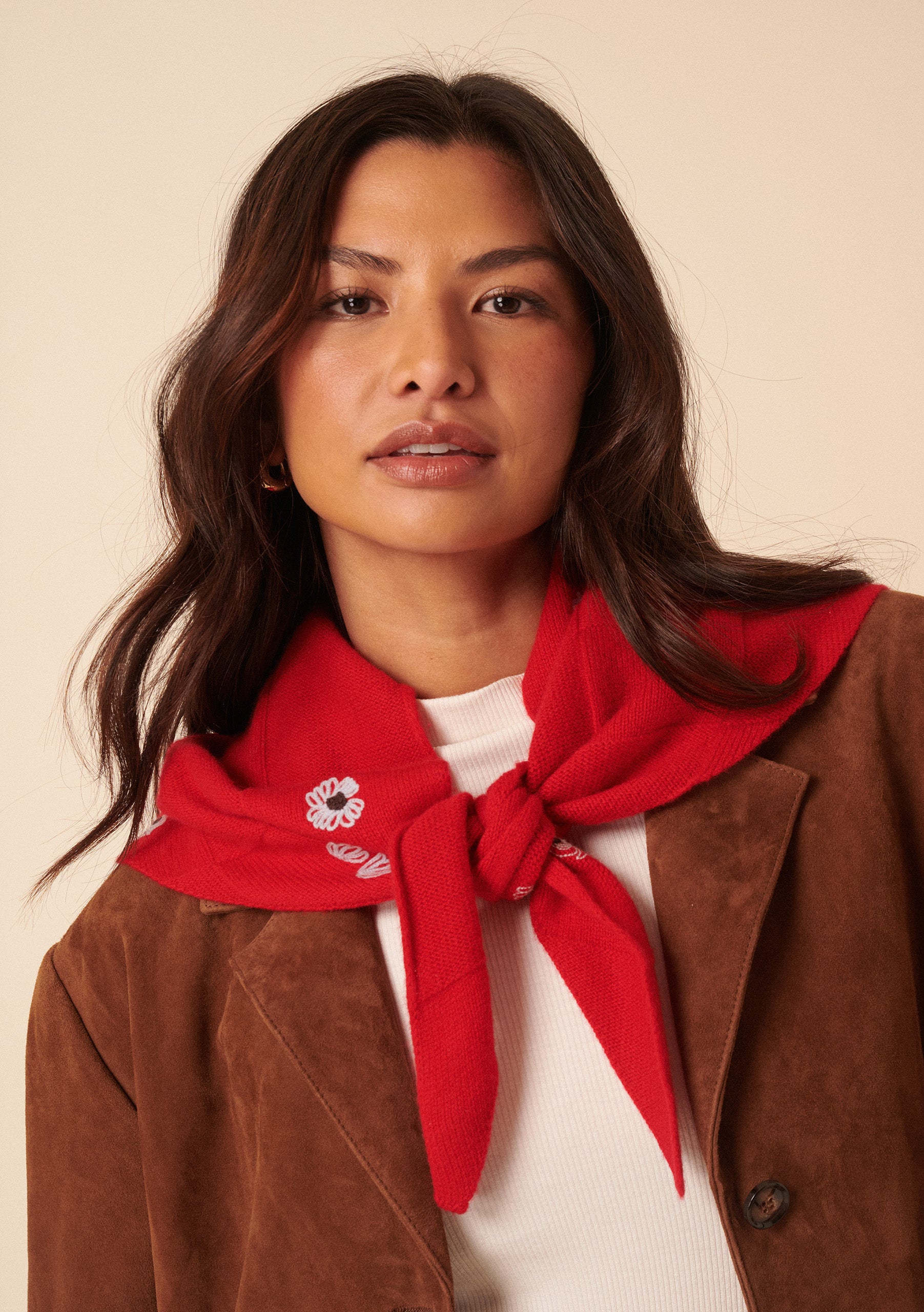 Nobody's Child x TBCo Red Floral Merino Wool Triangle Scarf