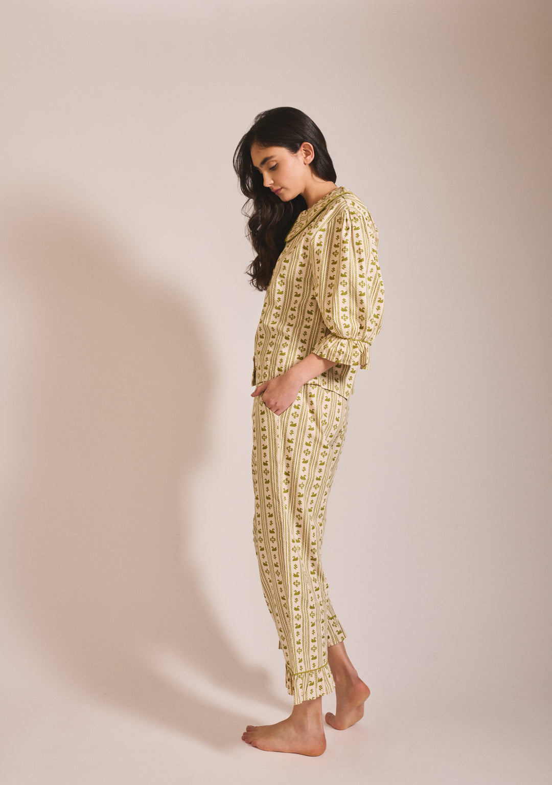 Tbco Pyjamas TBCo Cropped Cotton Women's Pyjamas in Olive Swan