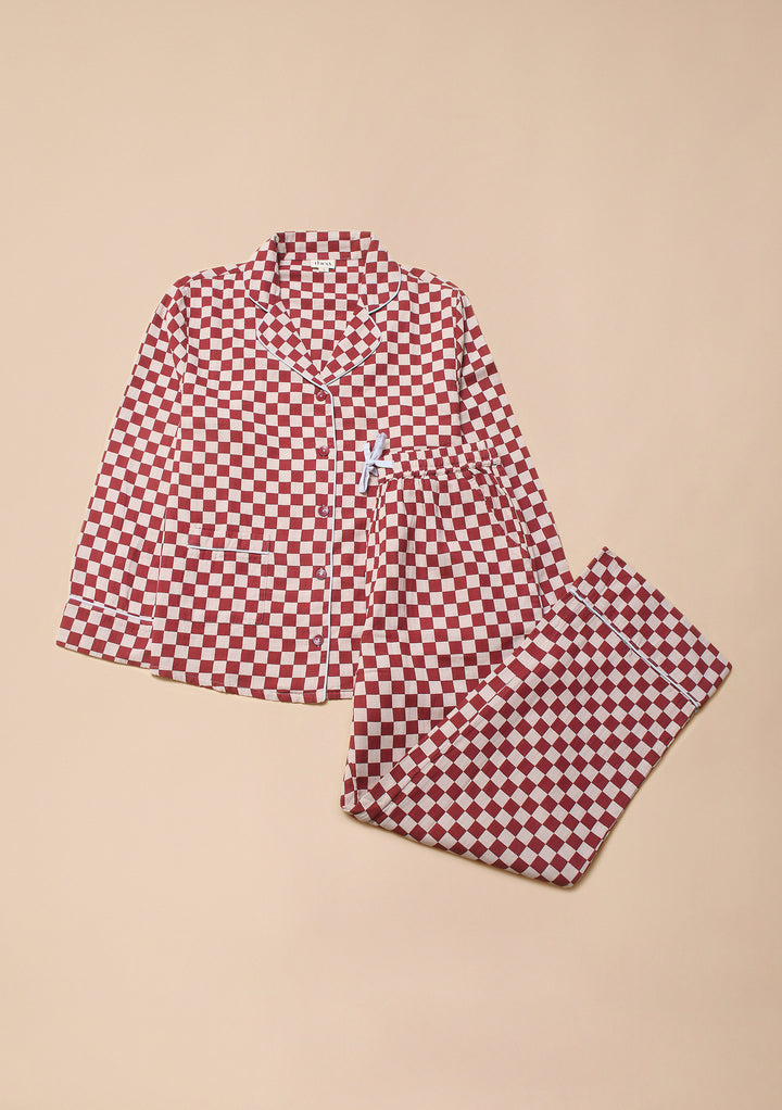 Cotton Pajamas in Burgundy Checkerboard