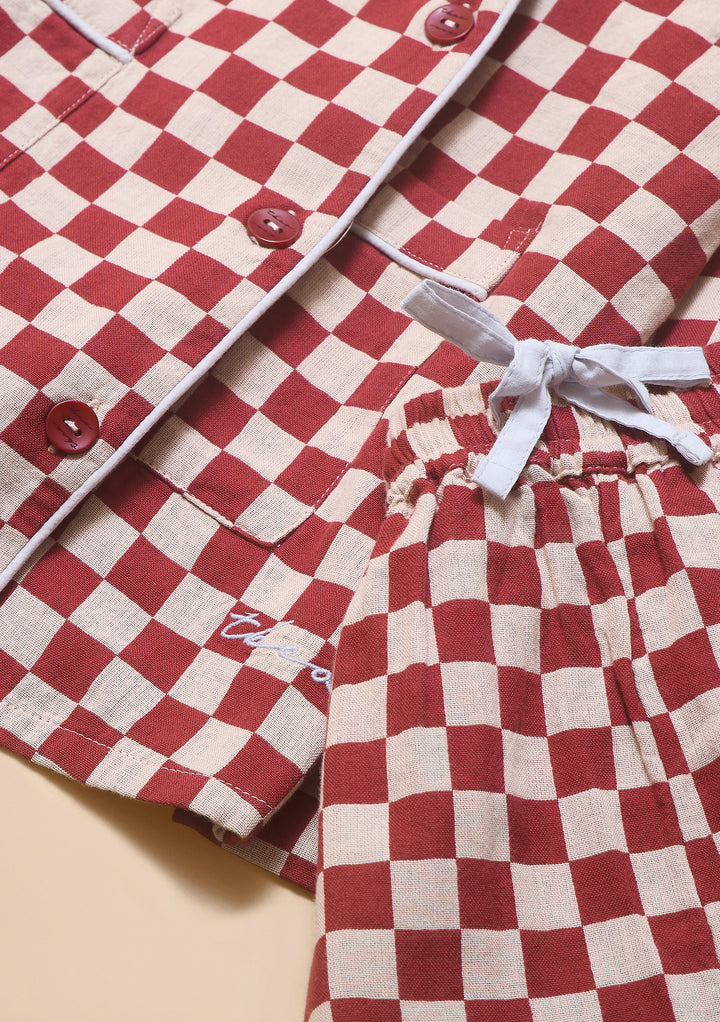 Cotton Pajamas in Burgundy Checkerboard
