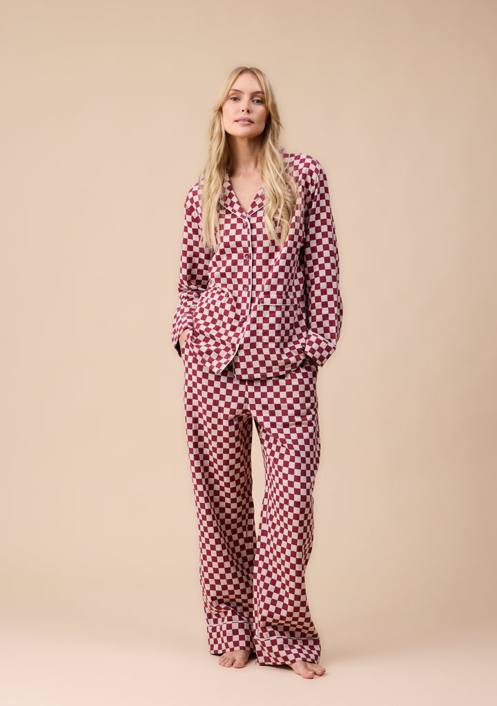 Cotton Pajamas in Burgundy Checkerboard