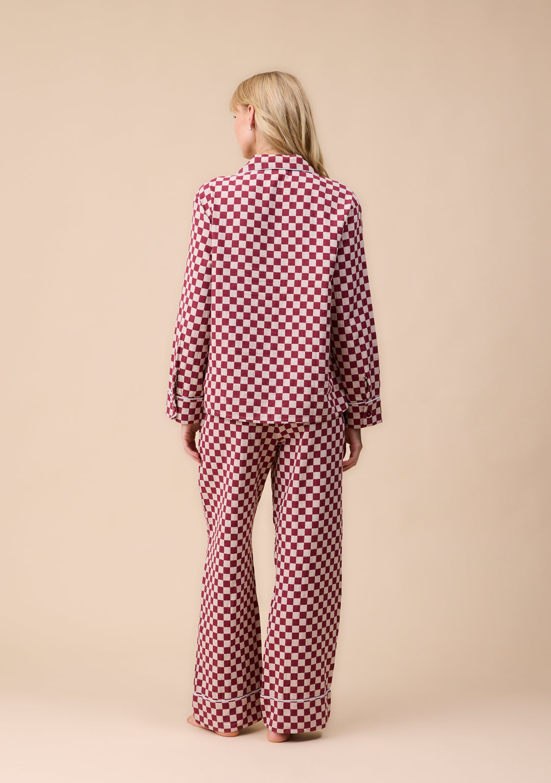 Cotton Pajamas in Burgundy Checkerboard