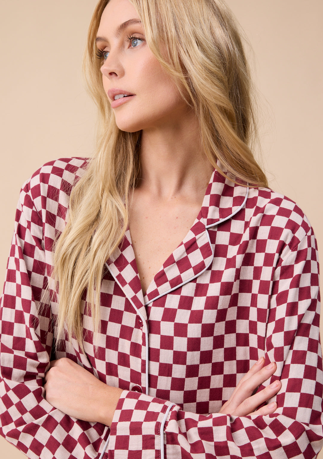 Cotton Pajamas in Burgundy Checkerboard