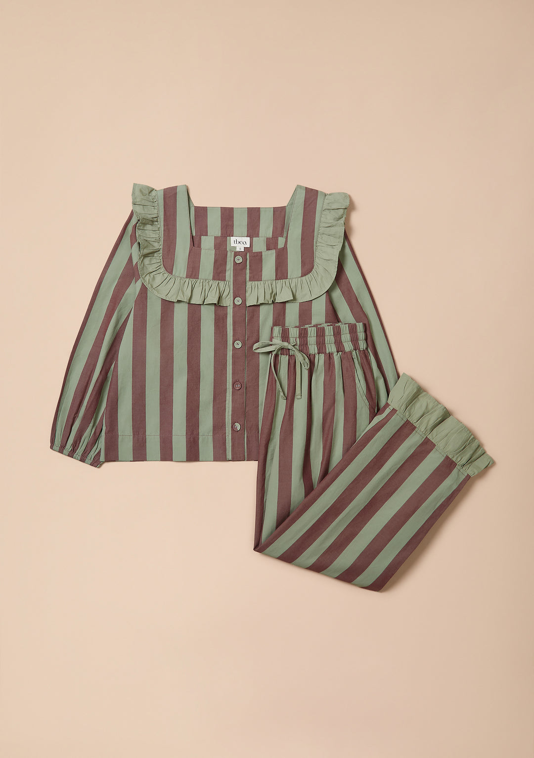 Cotton Pajamas in Green & Brown Stripe