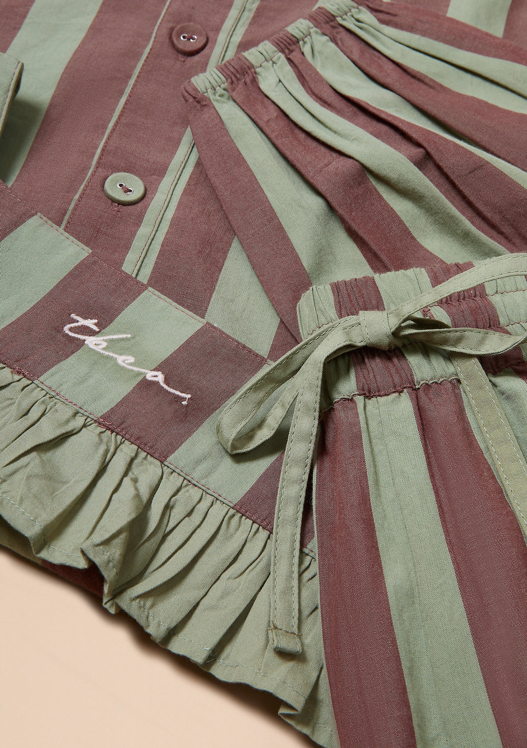 Cotton Pajamas in Green & Brown Stripe