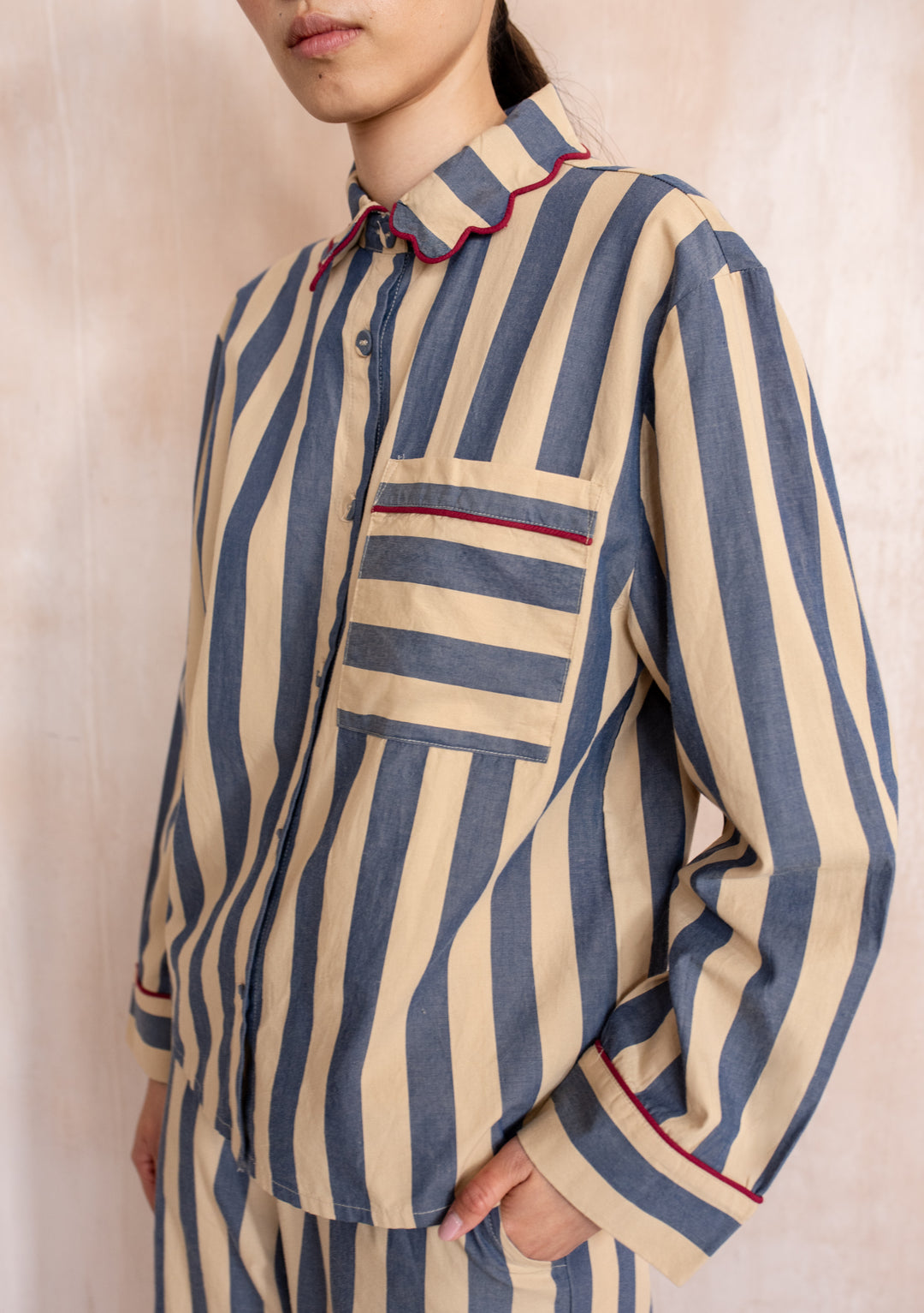 Pyjama en coton à rayures bleu marine