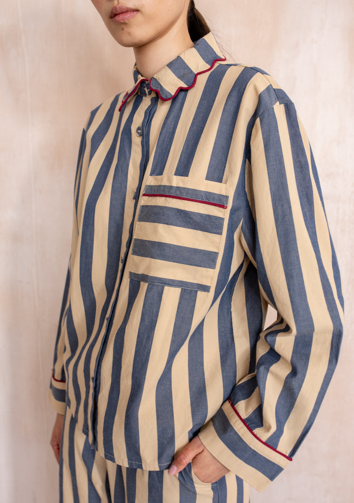Pyjama en coton à rayures bleu marine