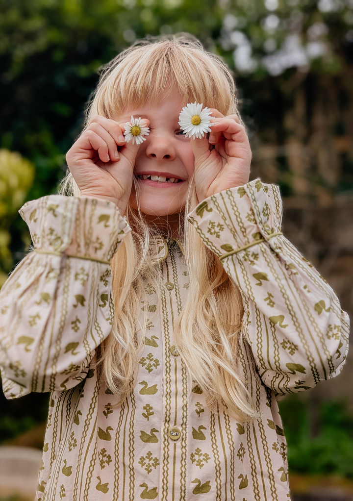 Cotton Kids Pyjamas in Olive Swan