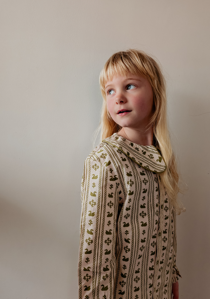 Cotton Kids Pyjamas in Olive Swan