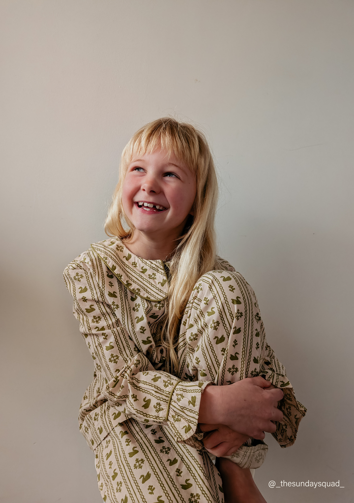 Cotton Kids Pyjamas in Olive Swan