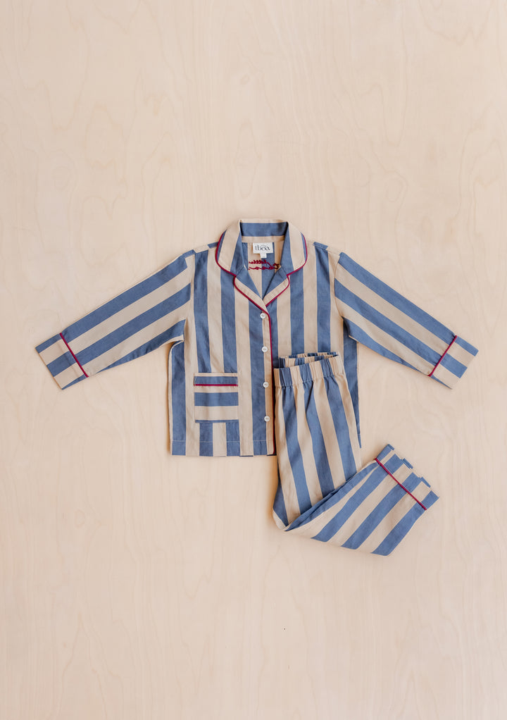 Cotton Kids Pyjamas in Navy Stripe
