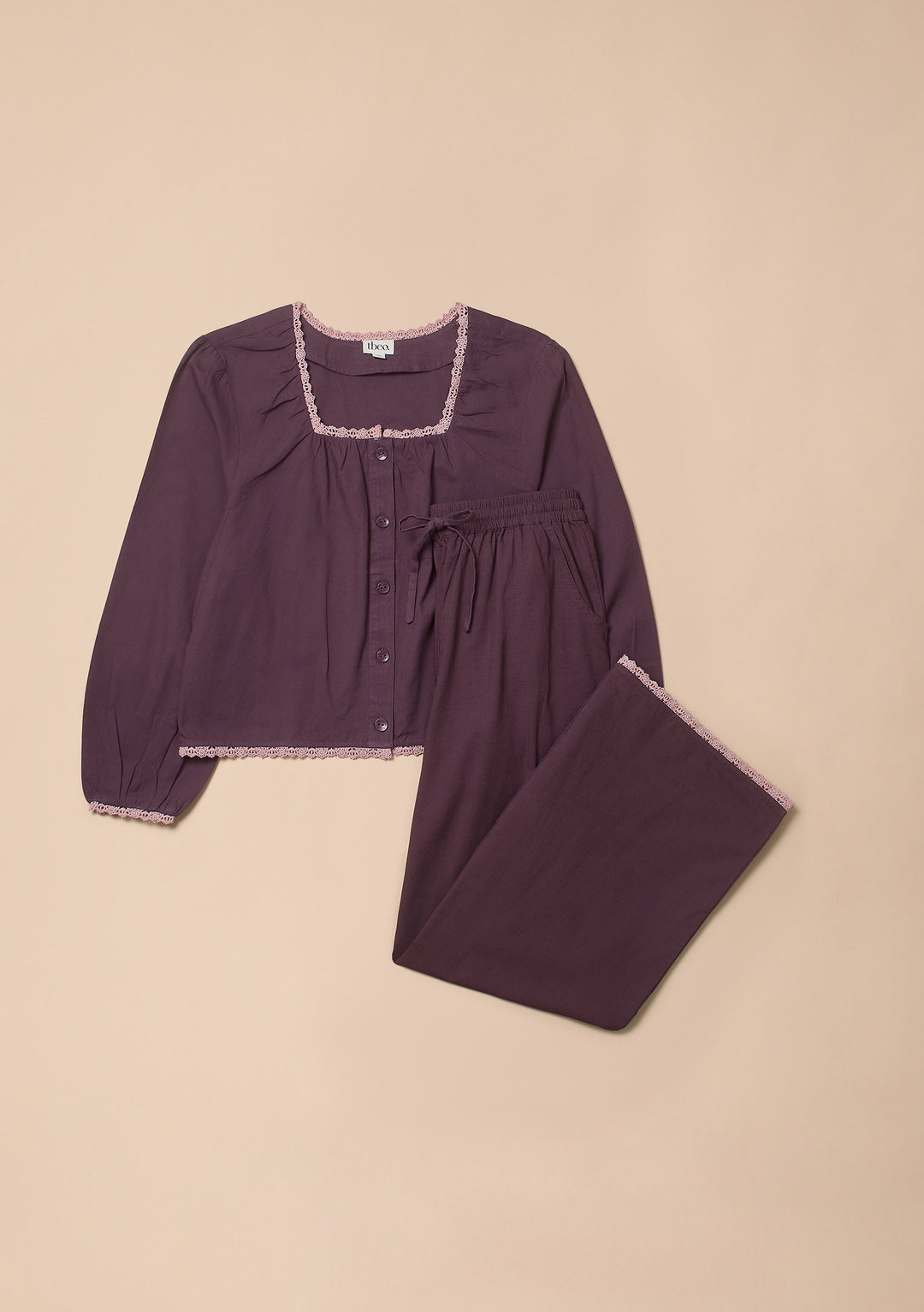 Cotton and Linen Pajamas in Fig Trim