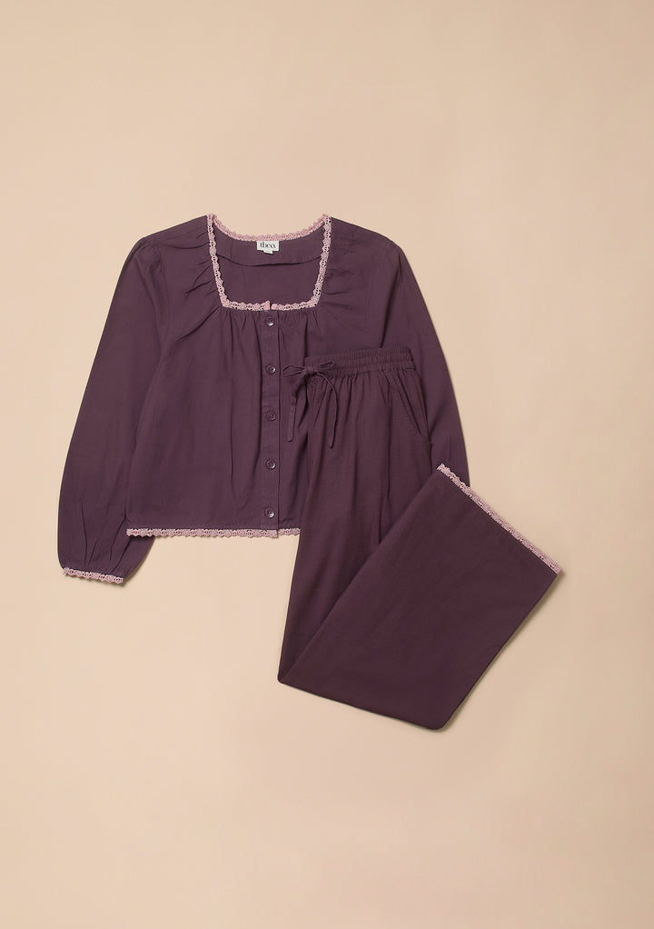 Cotton and Linen Pajamas in Fig Trim