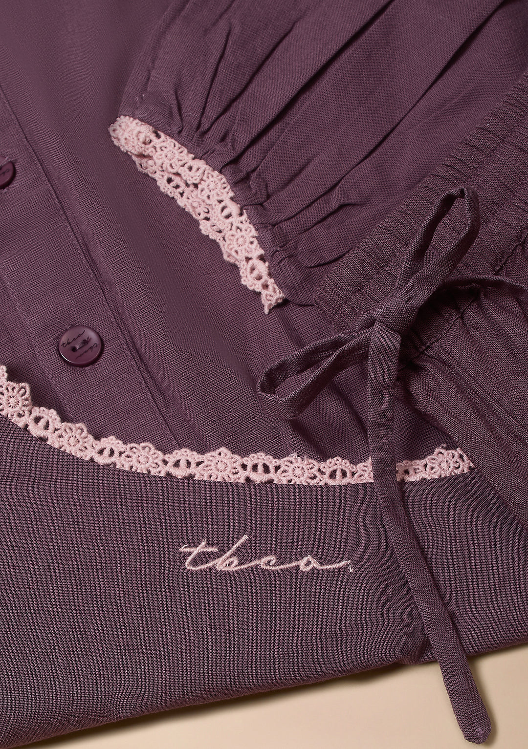 Cotton and Linen Pajamas in Fig Trim