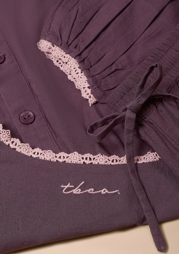 Cotton and Linen Pajamas in Fig Trim
